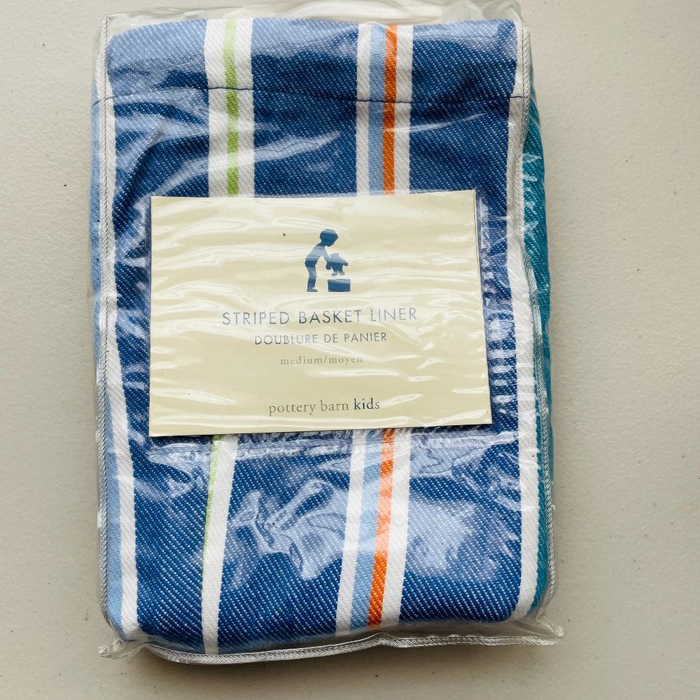 Pottery Barn Basket Liner Medium Striped 9” H New